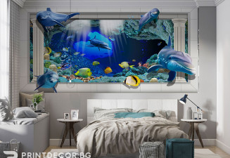 3D тапет за детска стая Делфинариум