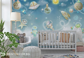 Детски тапет „Космически приключения с животни“ – Фототапет за детска стая