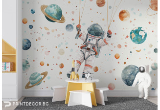 Фототапет "Космическо Приключение" – Астронавт и Планети | Детски тапети за стена