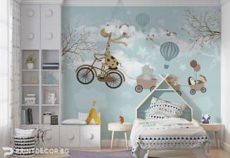 Фототапет "Щастливи животни в небето" – Детски тапети за момче | PRINTDECOR