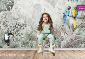 Детски фототапет „Екзотични птици в джунглата“ – авторски дизайн от PRINTDECOR