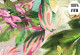 Тропически цветя и фламинго в неонови цветове