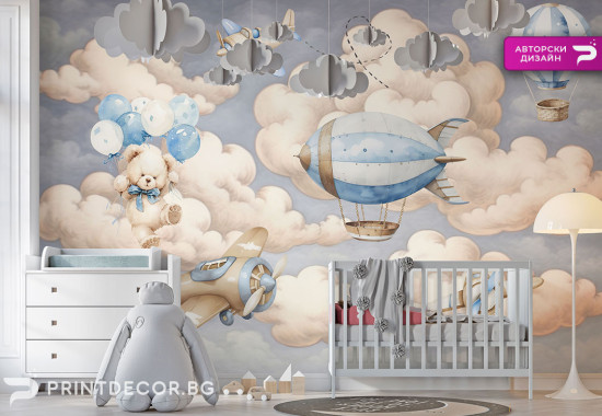 Фототапет за детска стая "Ретро самолети над облаците" – PRINTDECOR