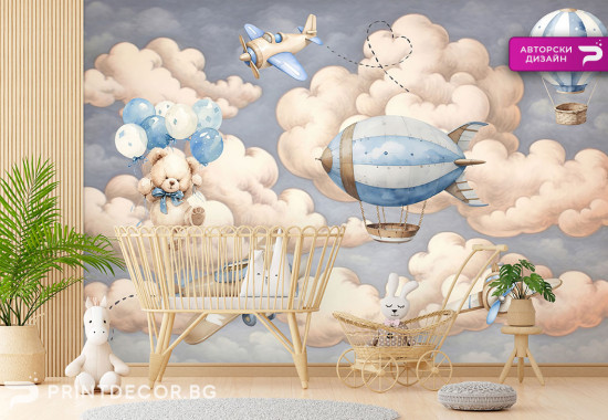 Фототапет за детска стая "Ретро самолети над облаците" – PRINTDECOR