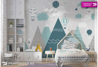 Детски фототапет „Сини планини и самолети“ – идеален за момче | PRINTDECOR