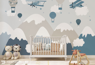 Детски фототапет „Сини планини и самолети“ – идеален за момче | PRINTDECOR