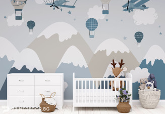 Детски фототапет „Сини планини и самолети“ – идеален за момче | PRINTDECOR
