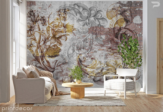 Винтидж стена с ретро горски цветя 