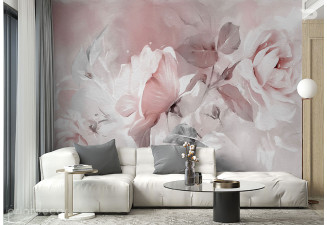 Фототапет Акварелни рози в нежно розово и сиво 