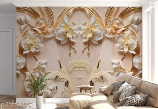 3D Барелеф Орхидеи в кремаво и злато