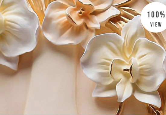 3D Барелеф Орхидеи в кремаво и злато