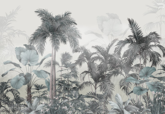 Винтидж панорама Тропици в сиво и тюркоаз