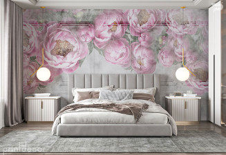 Винтидж стена с ретро розови божури