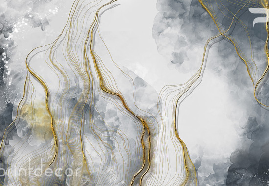 3D Фототапет сив мрамор със златни нишки 